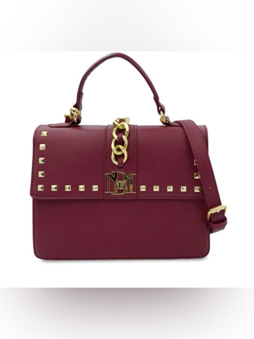 Burgundy Studded Top-Handle Satchel Handbag